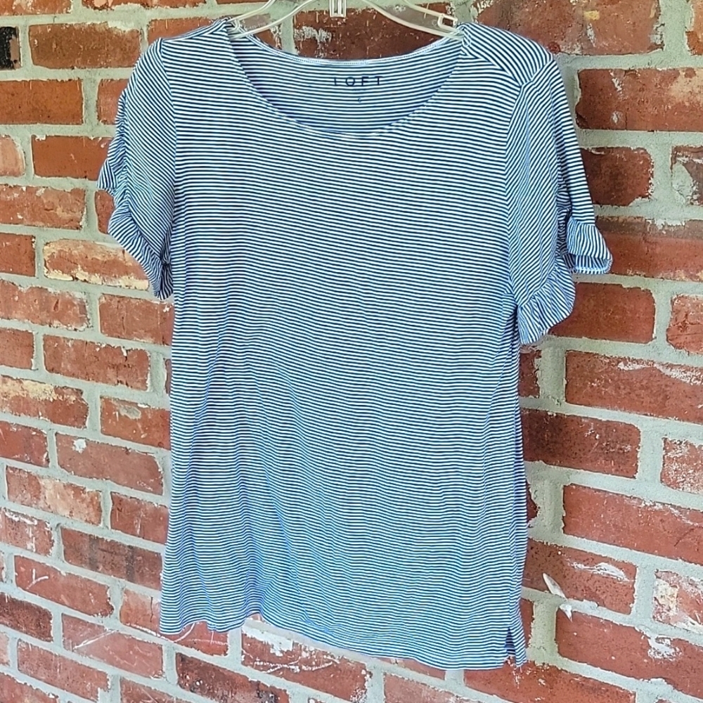 Loft Striped Split Sleeve Ruffle Tee